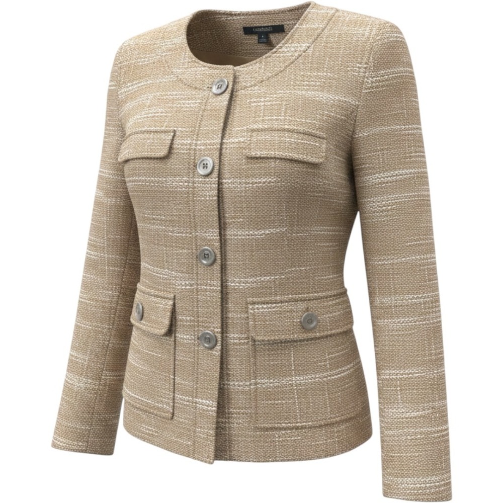 Chadwicks of Boston Textured Button Front Jacket Tan Cream Womens Size 10